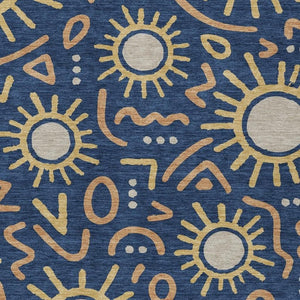 HomeRoots 9 X 12 Navy Geometric Polyester Indoor Outdoor Rug Machine Washable Patio Living Room 733708