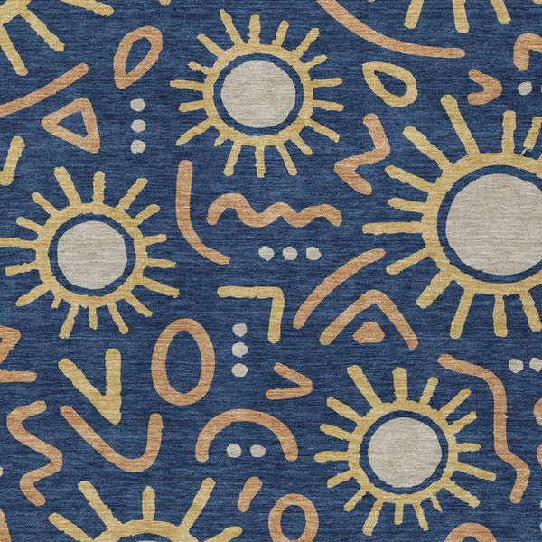 HomeRoots 9 X 12 Navy Geometric Polyester Indoor Outdoor Rug Machine Washable Patio Living Room 733708