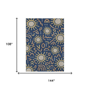 9 X 12 Navy Geometric Polyester Indoor Outdoor Rug Machine Washable Patio Living Room