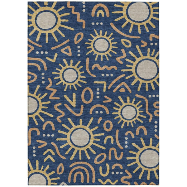 10 X 14 Geometric Polyester Area Rug Machine Washable Indoor Outdoor Navy Blue