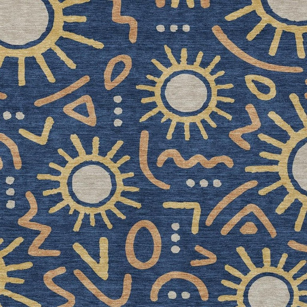 HomeRoots 10 X 14 Geometric Polyester Area Rug Machine Washable Indoor Outdoor Navy Blue 733709