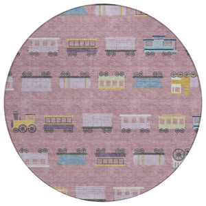 8 Ft Round Abstract Polyester Area Rug Washable Blush Tones for Patio or Living Room