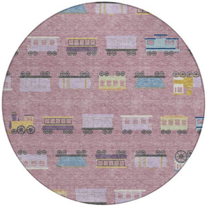 8 Ft Round Abstract Polyester Area Rug Washable Blush Tones for Patio or Living Room