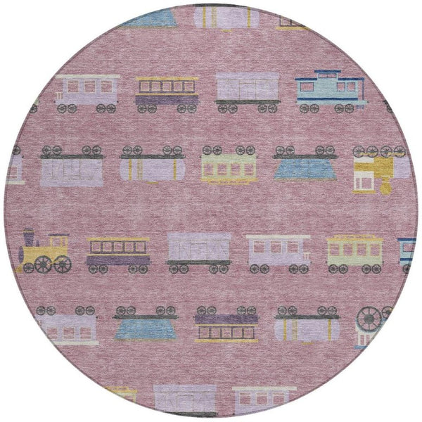 8 Ft Round Abstract Polyester Area Rug Washable Blush Tones for Patio or Living Room