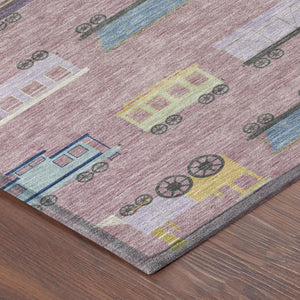 8 Ft Round Abstract Polyester Area Rug Washable Blush Tones for Patio or Living Room