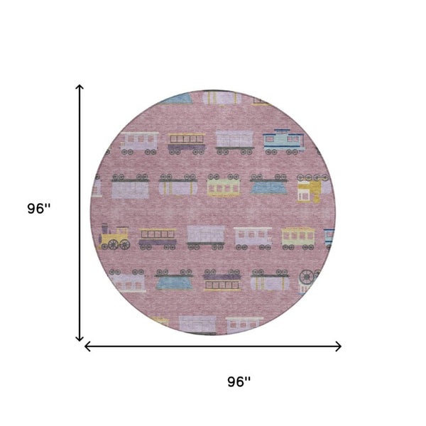 8 Ft Round Abstract Polyester Area Rug Washable Blush Tones for Patio or Living Room