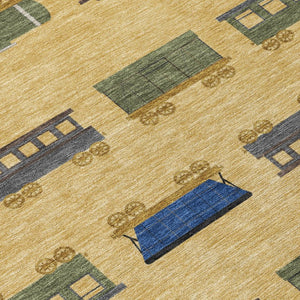 9x12 Abstract Gold Brown Washable Polyester Area Rug for Indoor Outdoor Spaces