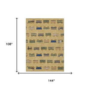 9x12 Abstract Gold Brown Washable Polyester Area Rug for Indoor Outdoor Spaces