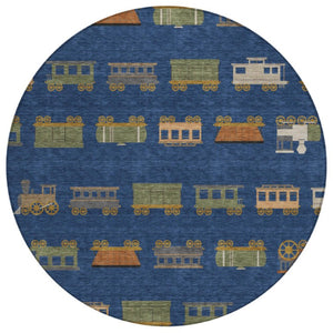8 Ft Round Abstract Geometric Polyester Area Rug for Patio Porch or Entryway Use