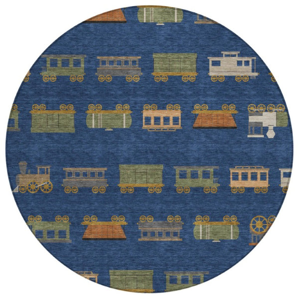 8 Ft Round Abstract Geometric Polyester Area Rug for Patio Porch or Entryway Use