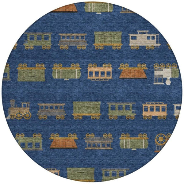 8 Ft Round Abstract Geometric Polyester Area Rug for Patio Porch or Entryway Use