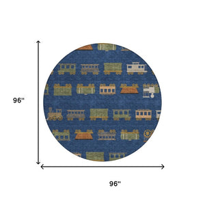 8 Ft Round Abstract Geometric Polyester Area Rug for Patio Porch or Entryway Use