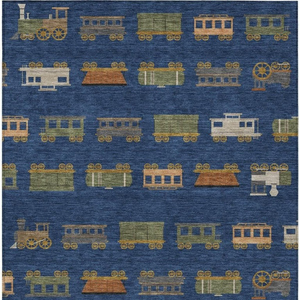 8 Ft X 10 Ft Abstract Navy Washable Polyester Rug for Indoor Outdoor Living
