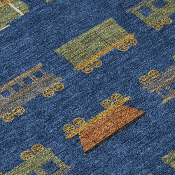 8 Ft X 10 Ft Abstract Navy Washable Polyester Rug for Indoor Outdoor Living