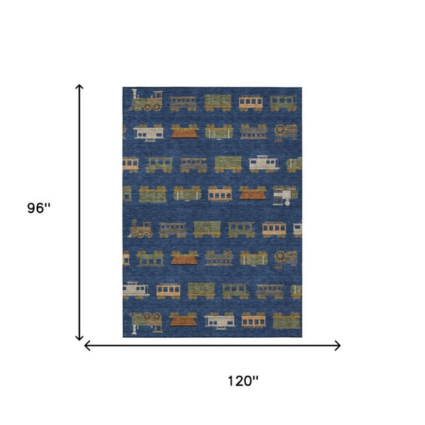 8 Ft X 10 Ft Abstract Navy Washable Polyester Rug for Indoor Outdoor Living