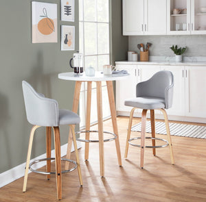 English Elm Fixed-height Swivel Counterstools Mahogany Wood Chrome Footrest Velvet Seat Set of 2 Light Grey B202S01781