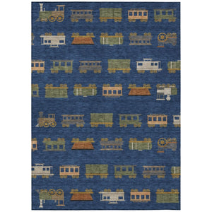 10 X 14 Abstract Navy Washable Polyester Area Rug for Indoor Outdoor Spaces