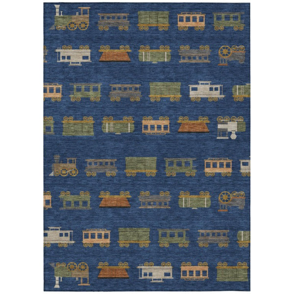 10 X 14 Abstract Navy Washable Polyester Area Rug for Indoor Outdoor Spaces