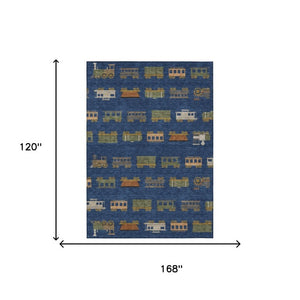 10 X 14 Abstract Navy Washable Polyester Area Rug for Indoor Outdoor Spaces