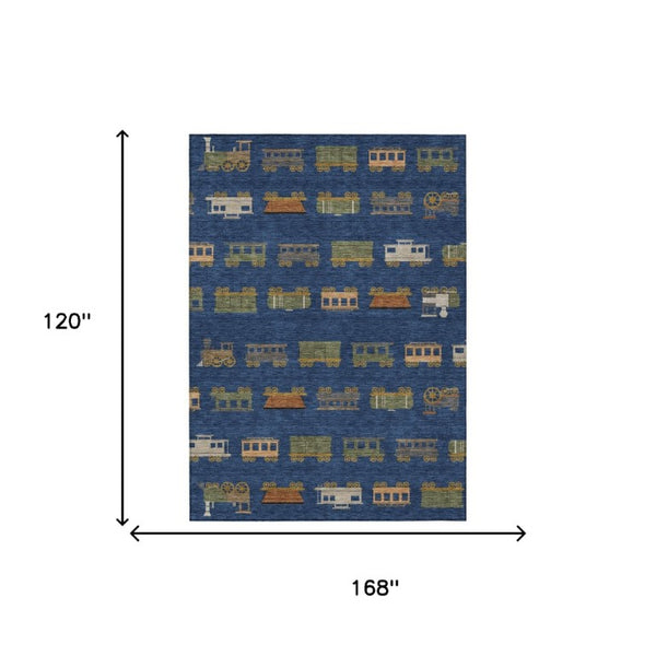 10 X 14 Abstract Navy Washable Polyester Area Rug for Indoor Outdoor Spaces