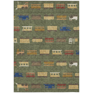 5 X 8 Olive Abstract Polyester Area Rug Machine Washable for Indoor Outdoor Use
