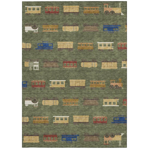 5 X 8 Olive Abstract Polyester Area Rug Machine Washable for Indoor Outdoor Use