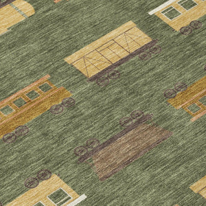 5 X 8 Olive Abstract Polyester Area Rug Machine Washable for Indoor Outdoor Use