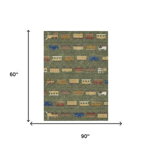 5 X 8 Olive Abstract Polyester Area Rug Machine Washable for Indoor Outdoor Use