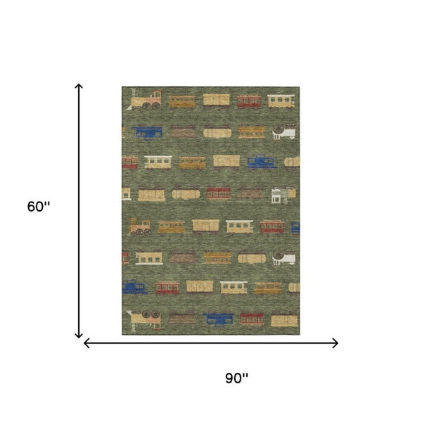 5 X 8 Olive Abstract Polyester Area Rug Machine Washable for Indoor Outdoor Use