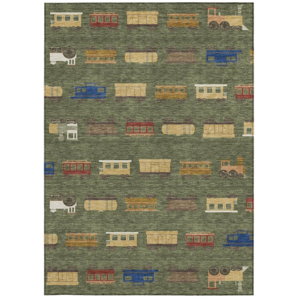 HomeRoots 9 X 12 Abstract Olive Washable Polyester Indoor Outdoor Rug with Felt Backing 733756
