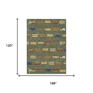 10x14 Olive Abstract Washable Polyester Area Rug for Patio Living Room or Entryway