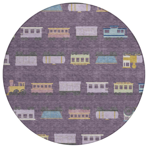 8 Ft Round Abstract Geometric Polyester Area Rug Washable Indoor Outdoor Patio Use