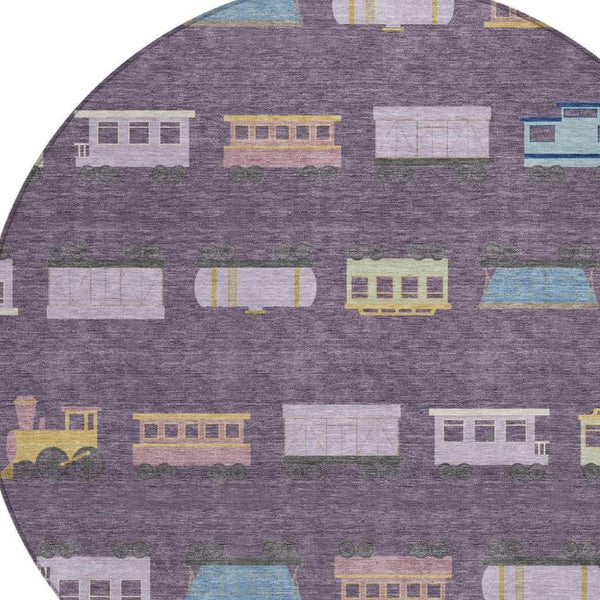 HomeRoots 8 Ft Round Abstract Geometric Polyester Area Rug Washable Indoor Outdoor Patio Use 733760