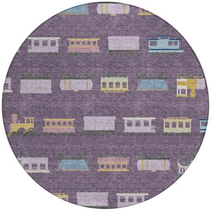 8 Ft Round Abstract Geometric Polyester Area Rug Washable Indoor Outdoor Patio Use
