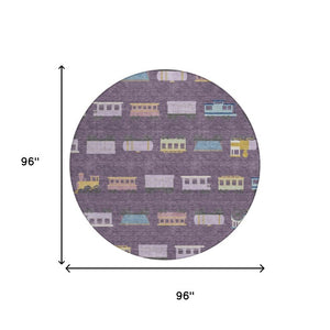 8 Ft Round Abstract Geometric Polyester Area Rug Washable Indoor Outdoor Patio Use