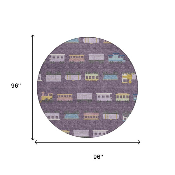 8 Ft Round Abstract Geometric Polyester Area Rug Washable Indoor Outdoor Patio Use