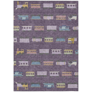 8 X 10 Abstract Plum Purple Washable Polyester Indoor Outdoor Area Rug Patio