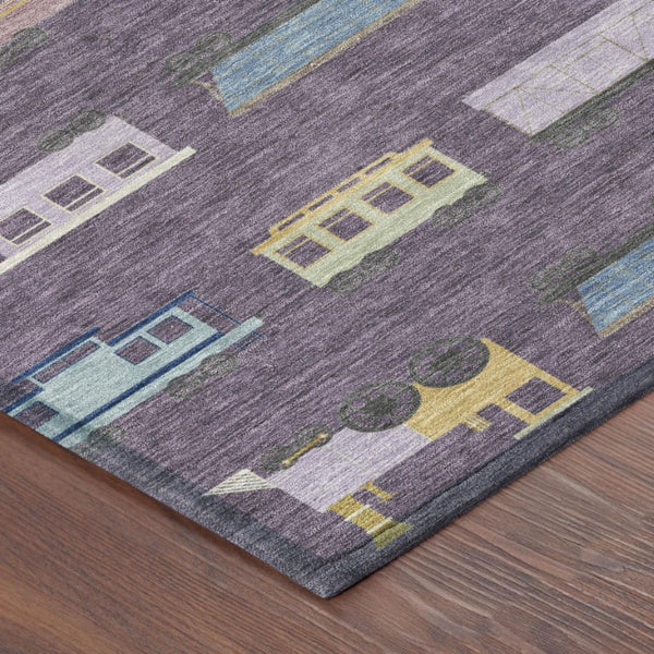 9 X 12 Abstract Plum Purple Washable Polyester Area Rug for Indoor Outdoor Spaces