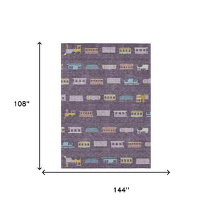 9 X 12 Abstract Plum Purple Washable Polyester Area Rug for Indoor Outdoor Spaces