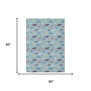 Geometric Polyester Area Rug Washable Indoor Outdoor Low Pile Coastal Teal Aqua Patio