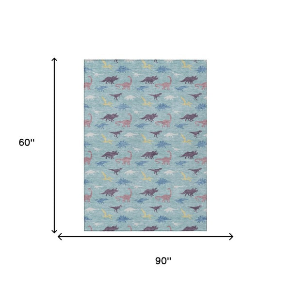 Geometric Polyester Area Rug Washable Indoor Outdoor Low Pile Coastal Teal Aqua Patio