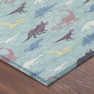 8' Round Geometric Polyester Area Rug Washable Indoor Outdoor Aqua Teal Modern