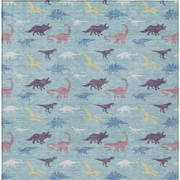 Geometric Polyester Area Rug Washable Indoor Outdoor Low Pile Coastal Teal Aqua Patio