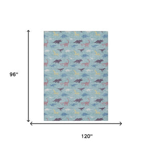 Geometric Polyester Area Rug Washable Indoor Outdoor Low Pile Coastal Teal Aqua Patio