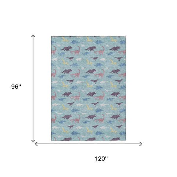 Geometric Polyester Area Rug Washable Indoor Outdoor Low Pile Coastal Teal Aqua Patio
