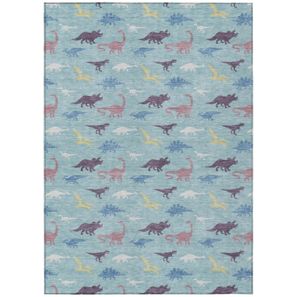 Geometric Polyester Area Rug Washable Indoor Outdoor Low Pile Coastal Teal Aqua Patio