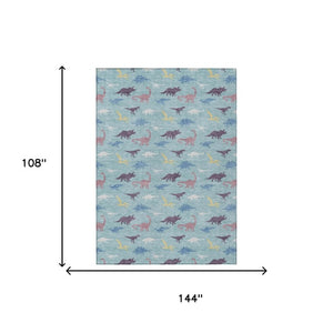 Geometric Polyester Area Rug Washable Indoor Outdoor Low Pile Coastal Teal Aqua Patio