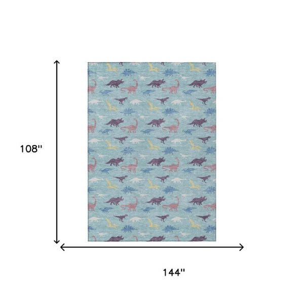 Geometric Polyester Area Rug Washable Indoor Outdoor Low Pile Coastal Teal Aqua Patio