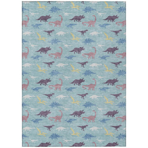 Geometric Polyester Area Rug Washable Indoor Outdoor Low Pile Coastal Teal Aqua Patio