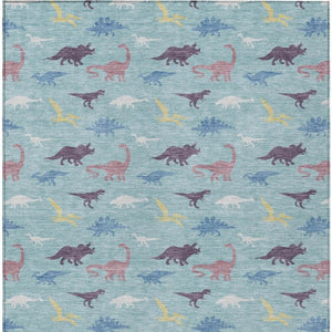 Geometric Polyester Area Rug Washable Indoor Outdoor Low Pile Coastal Teal Aqua Patio